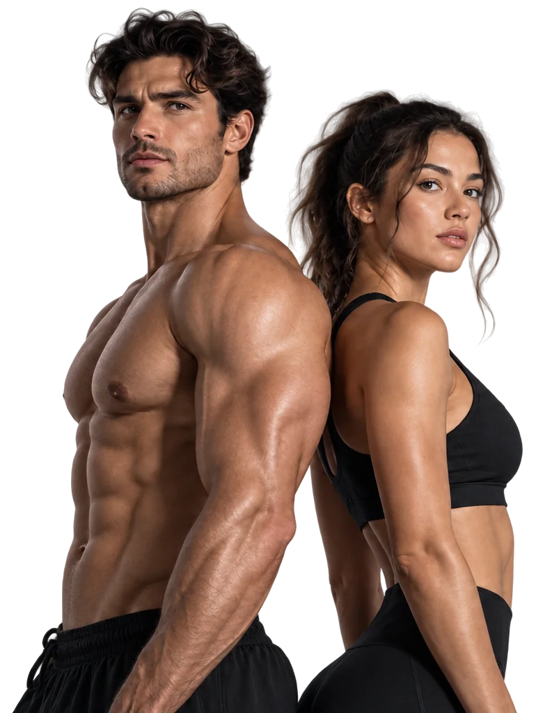 Two athletes standing back to back